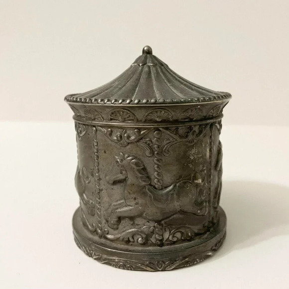 Vintage Carousel Coin Bank Silver  Plate Merry Go Round Piggy Bank - Picture 3 of 16